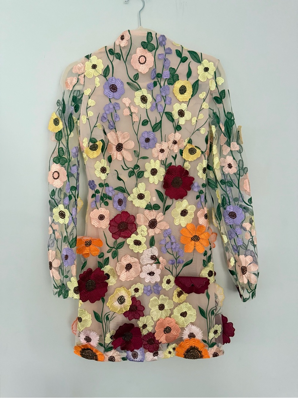 Mesh 3D Floral Embroidered Mini Dress Whimsical Fairycore size S